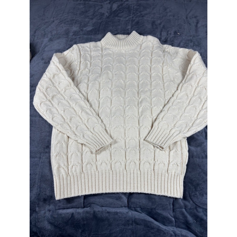 Lord Jeff Vintage Mens Medium Mock Neck Cable Knit Sweater Cream Made in USA‎